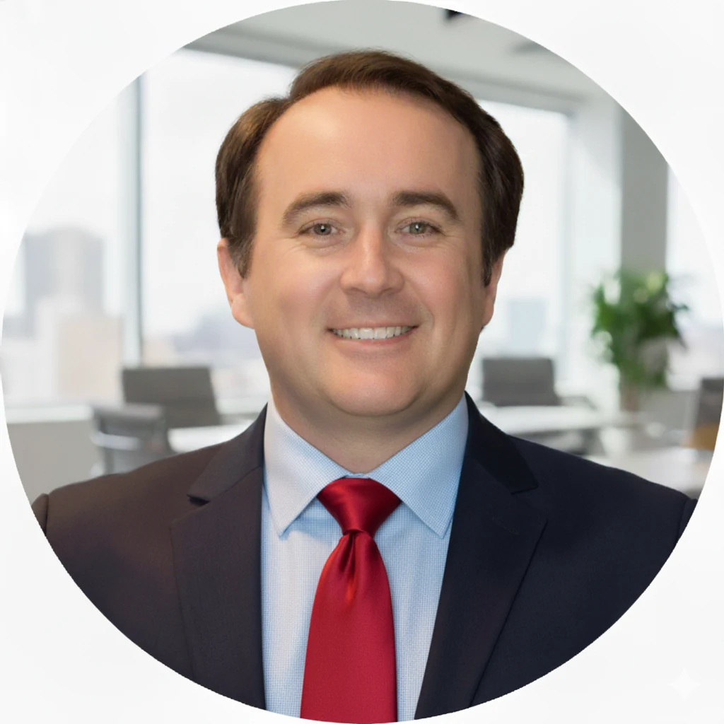James Tervit wearing a red tie
